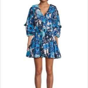 RHODE women’s XS Valerie paisley ruffle floral Blue Patterned mini Dress